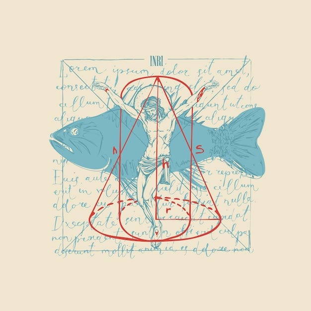 Premium Vector | Abstract poster with jesus and fish