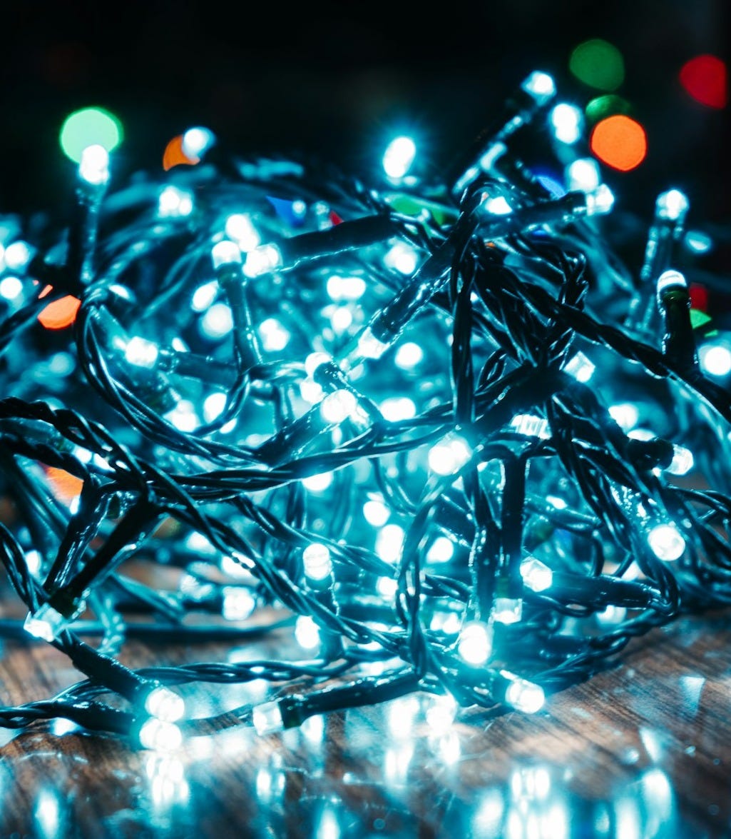 blue and red string lights