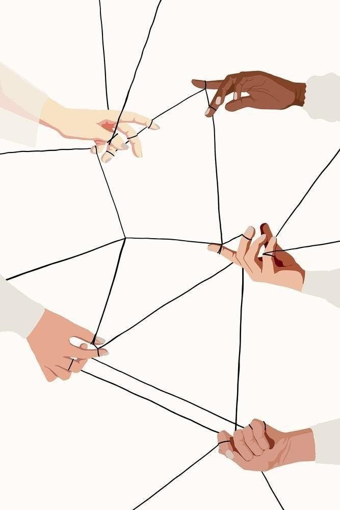 This may contain: four hands reaching for each other to reach the same line in order to connect with one another This may contain: four hands reaching for each other to reach the same line in order to connect with one another