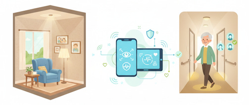 Illustration of technology helping aging in place.