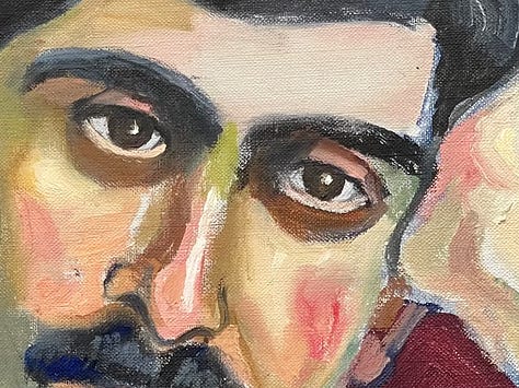 Detail images of eyes from Alice Neel paintings in the David Zwirner show At Home: Alice Neel in the Queer World