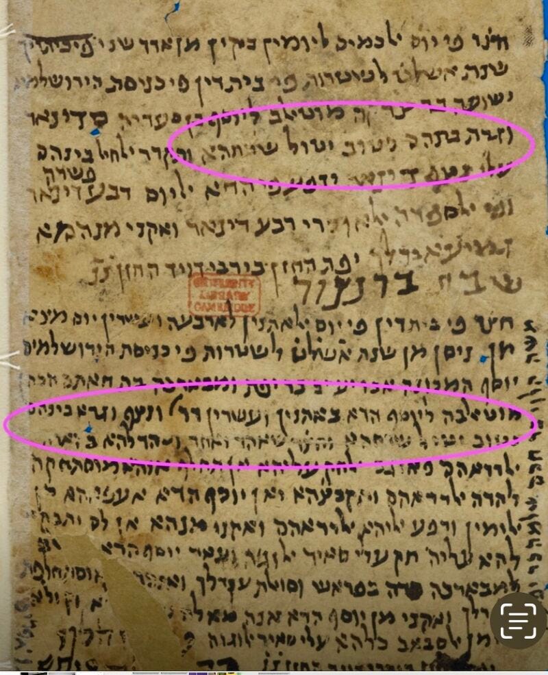 Imagem de manuscrito hebraico do século XI com trechos circulados onde os escribas resumem longas falas dizendo que levaria muito tempo para explicar — um exemplo histórico de objetividade.