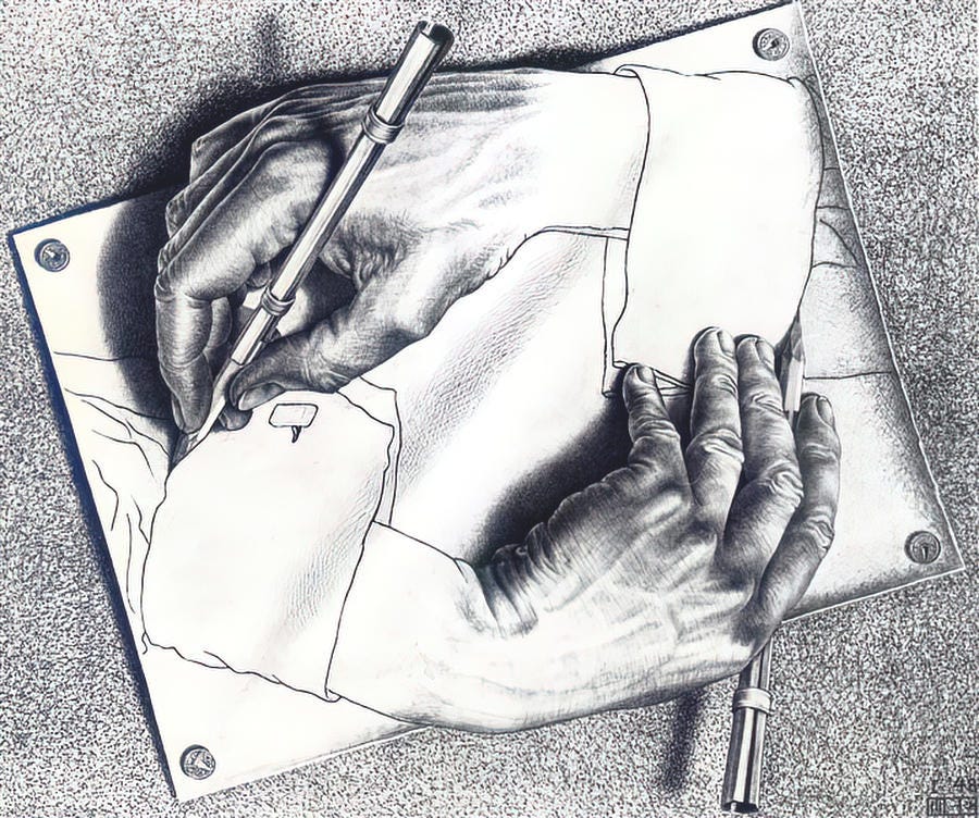 Drawing Hands by M.C. Escher Mixed Media - Drawing Hands by M C Escher