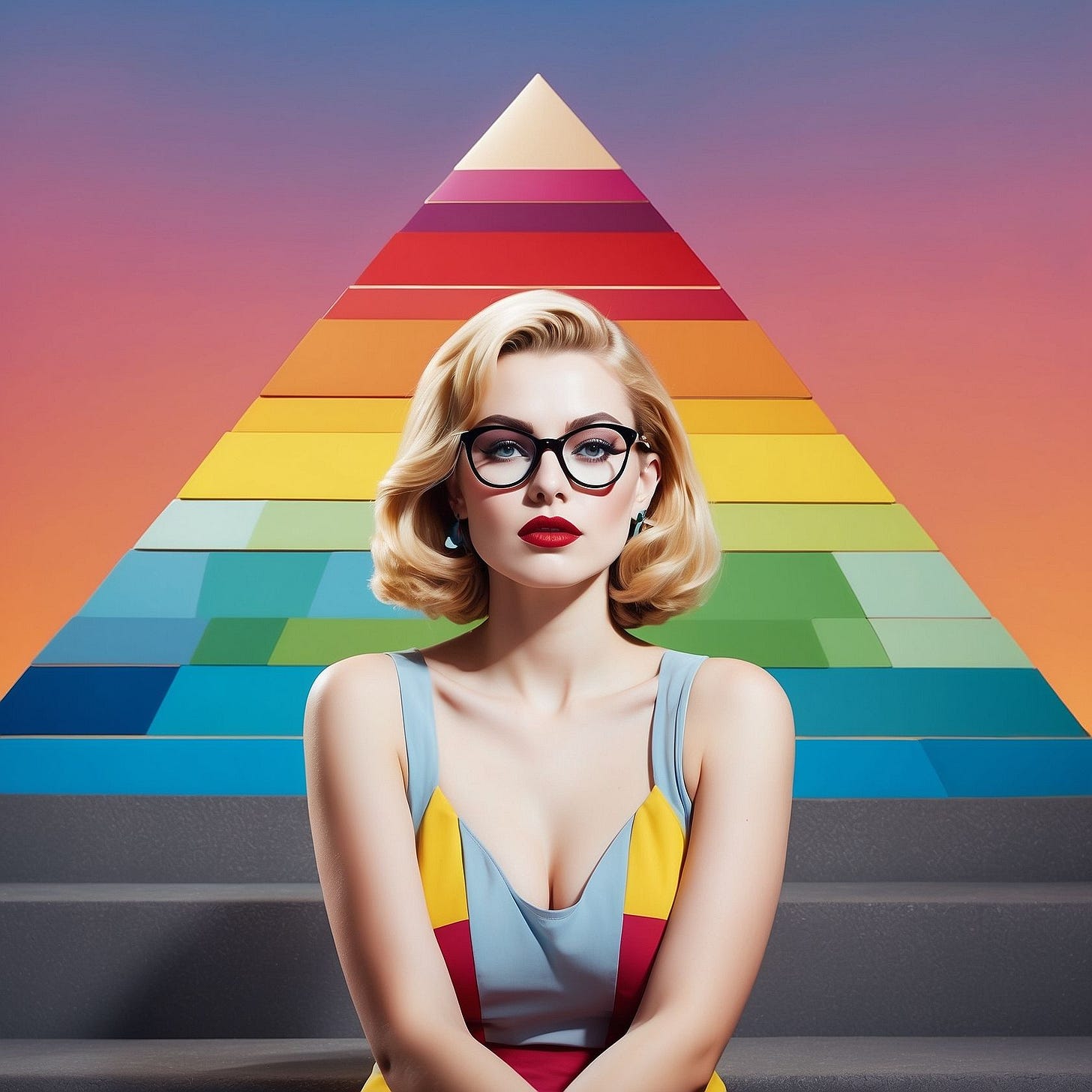image of a woman in front of a rainbow pyramid image of a woman in front of a rainbow pyramid