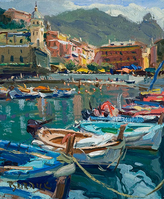 Vernazza Boats by Scott Burdick Oil Painting by Scott