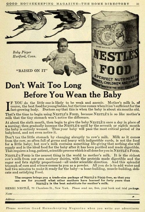an old advertisement for nestle's baby food