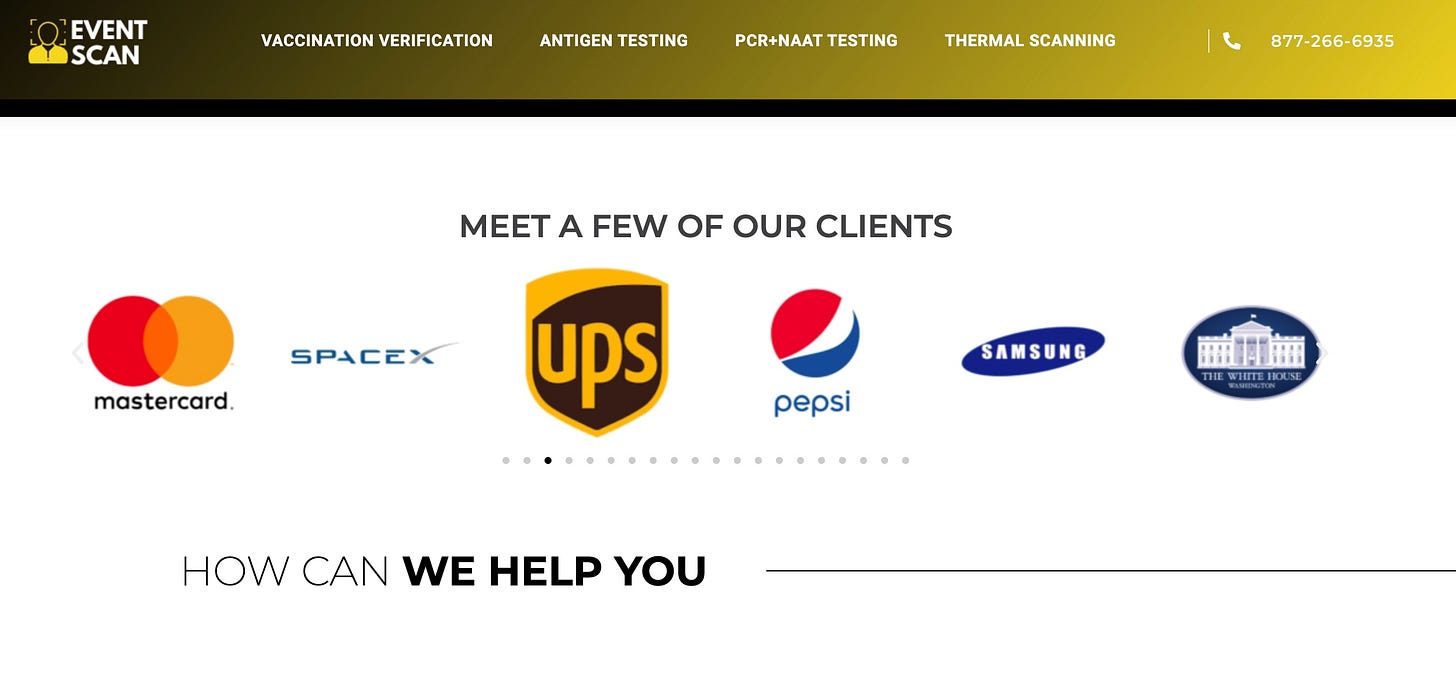 Screenshot from Event Scan's website, showing logos of several clients.