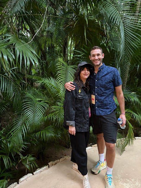 Photos of Meg & Ryan in the palm trees, at Charlize Theron's studio 54 themed house party, at a concert, at The Magic Castle where Meg wears a red sequin gown