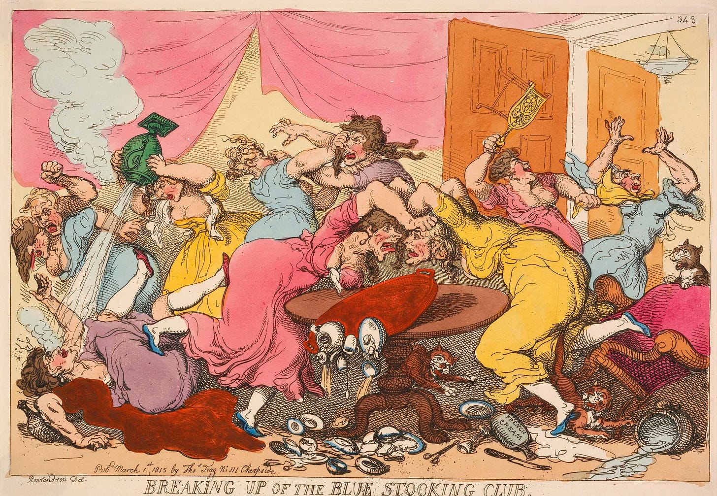 Colour ink sketch 'Breaking up of the Blue Stocking Club', 1815
