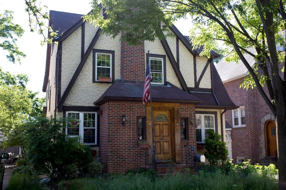 President Donald Trump's early childhood home in the Jamaica Estates neighborhood in Queens. (Andrew... [+] Lichtenstein/Corbis via Getty Images)