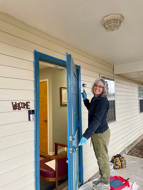 Before and after photos of a few of the doors we painted.