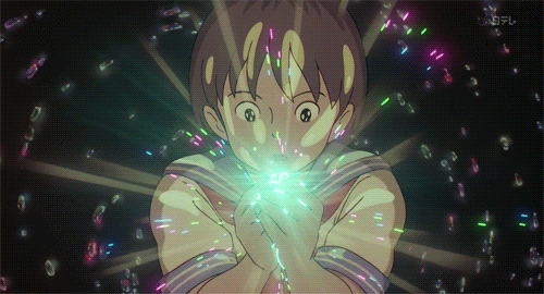 This may contain: an animated image of a person holding their hands up in front of the camera, surrounded by confetti
