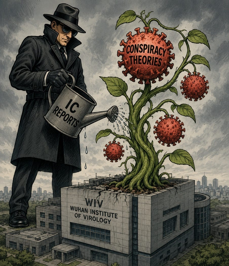 Generated image: Spy watering conspiracy theory vine