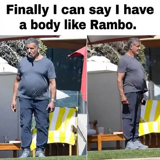 May be an image of text that says 'Finally I can say I have a body like Rambo.'