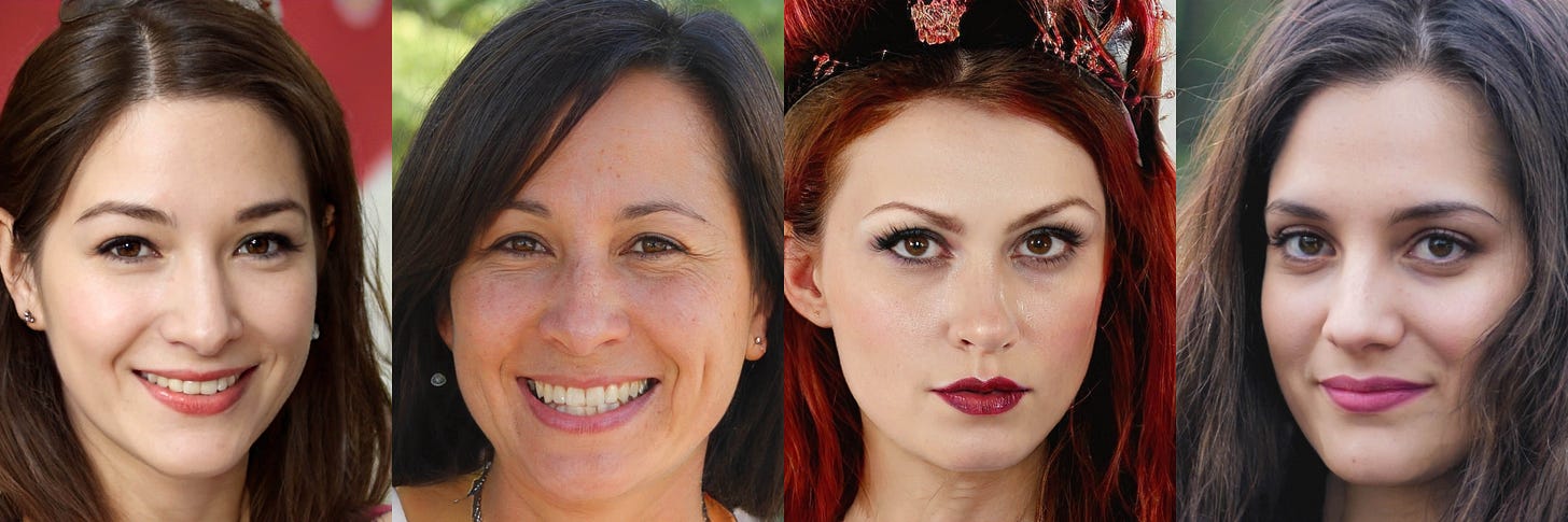 closeups of the GAN-generated faces used by the spam accounts