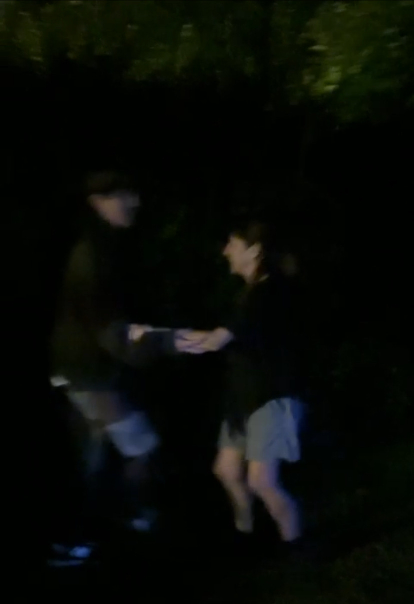 me and my son dancing in my Mum's Cornish garden at 2am