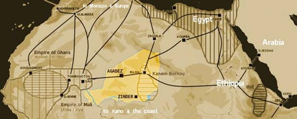 Map showing the main Trans-Saharan caravan routes circa 1400. (TL Miles / Public Domain) Map showing the main Trans-Saharan caravan routes circa 1400. (TL Miles / Public Domain)
