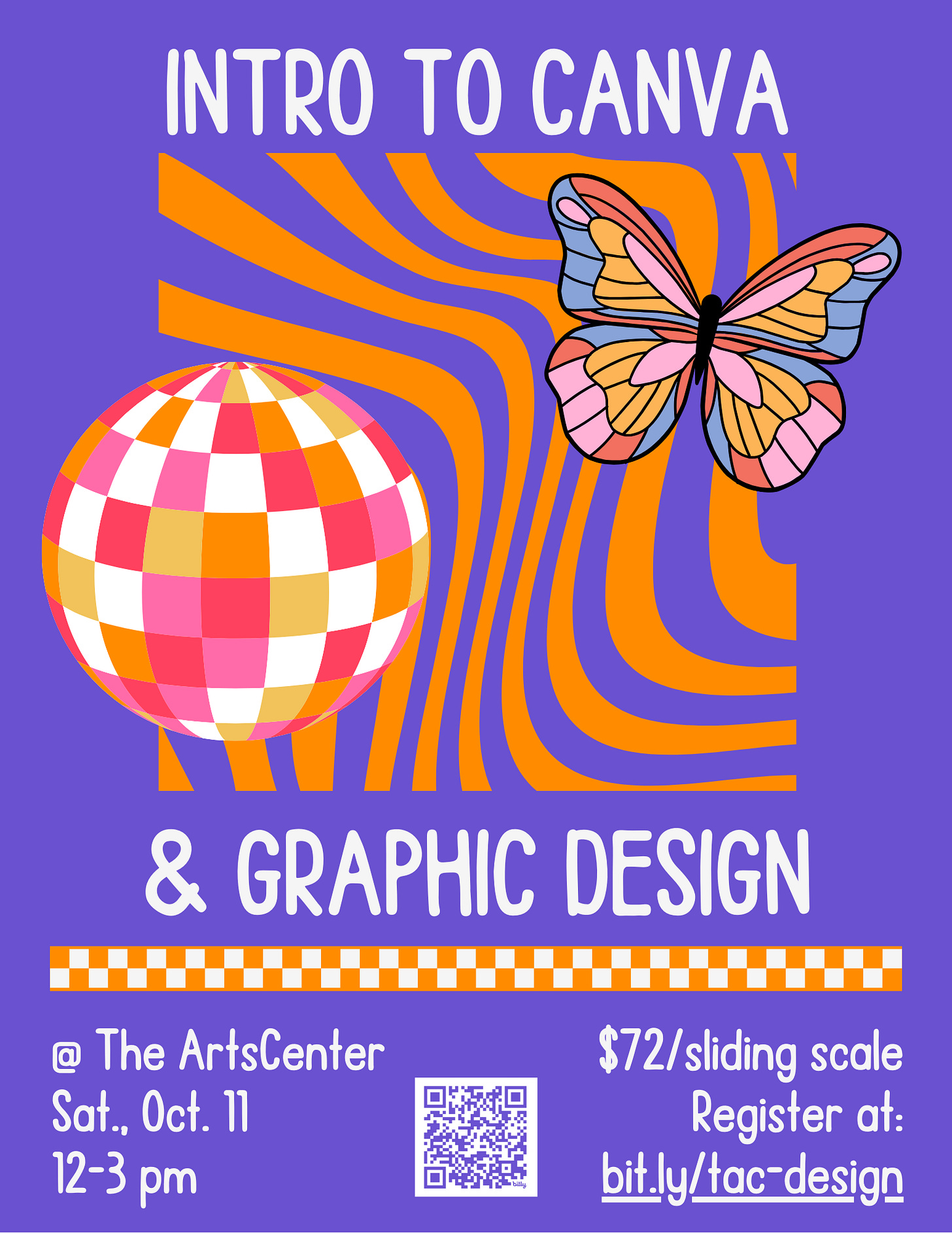 Promo poster for Intro to Canva & Graphic Design class, click for details