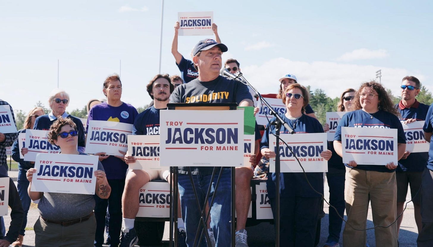 Troy Jackson speaking to supporters