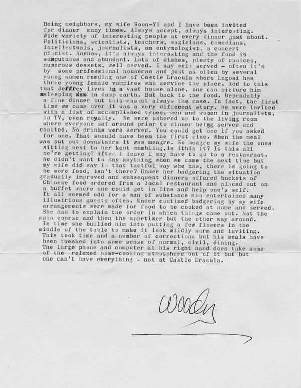 A typed letter signed “Woody.” A typed letter signed “Woody.”