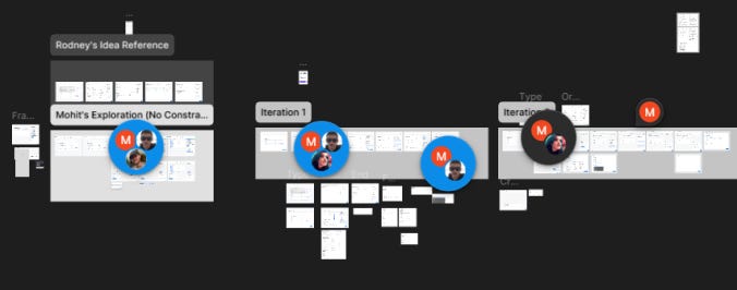Frames in Figma with groups of comments highlighted. Frames in Figma with groups of comments highlighted.
