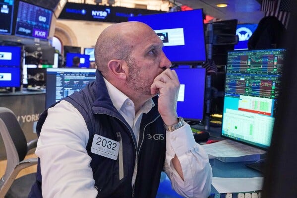 Specialist James Denaro works at his post on the floor of the New York Stock Exchange, Monday, April 20, 2026. (AP Photo/Richard Drew) Specialist James Denaro works at his post on the floor of the New York Stock Exchange, Monday, April 20, 2026. (AP Photo/Richard Drew)