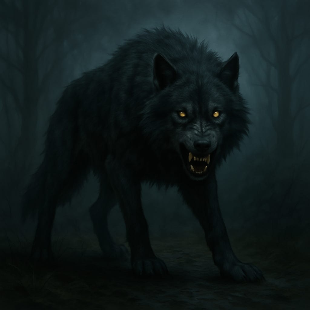 Create an image of a dire wolf for Curse of Strahd