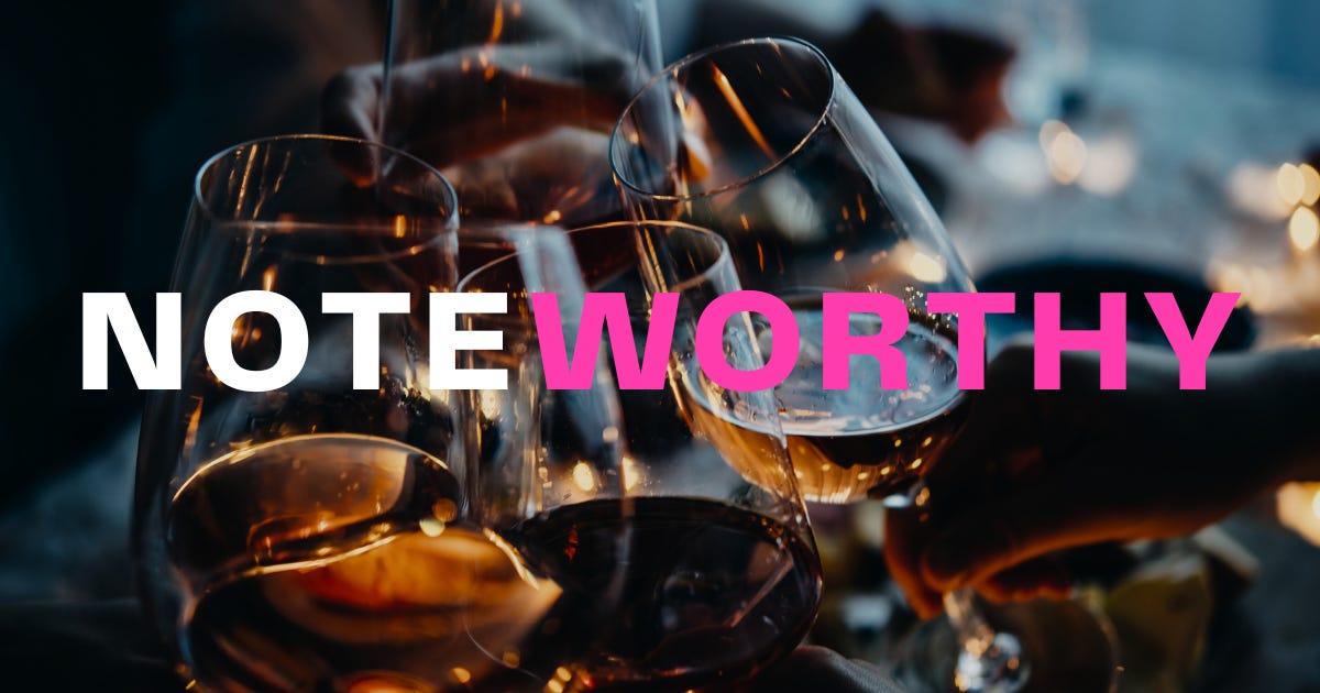 Noteworthy.wine logo over wine glasses Noteworthy.wine logo over wine glasses