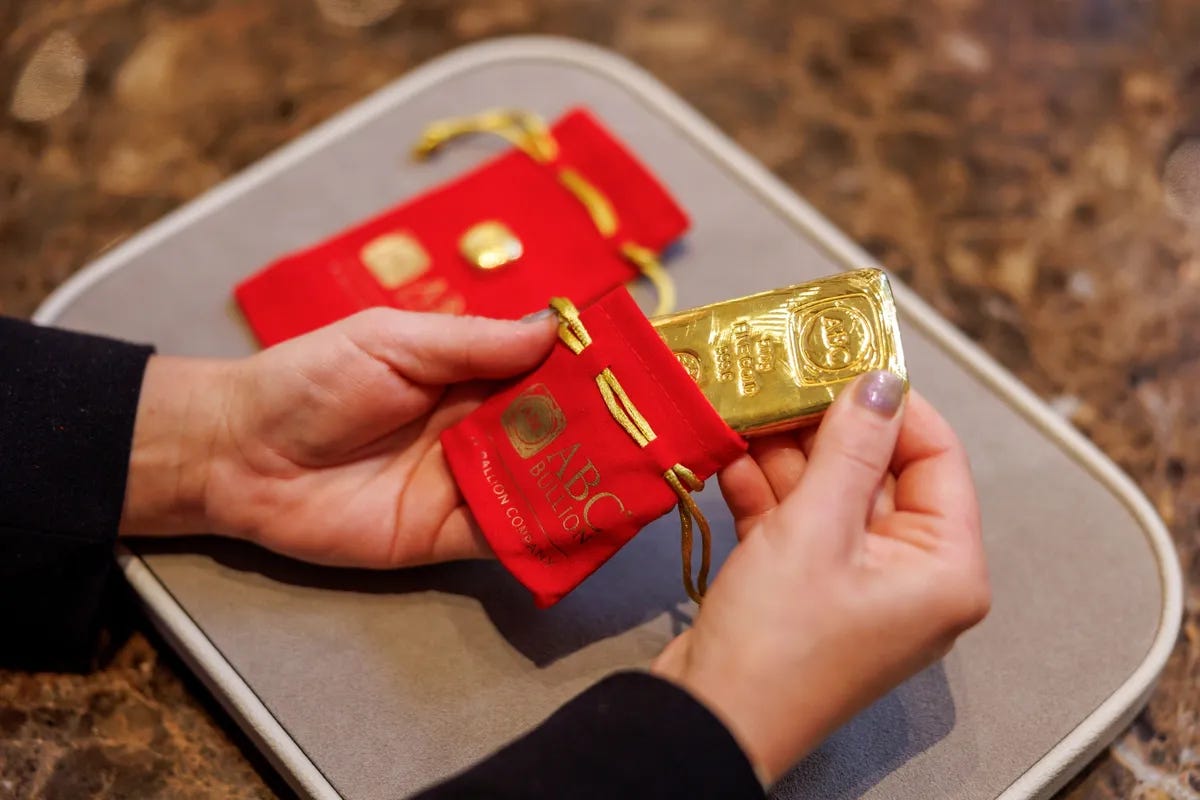 A 500 gram gold bar at an ABC Bullion store in Sydney.