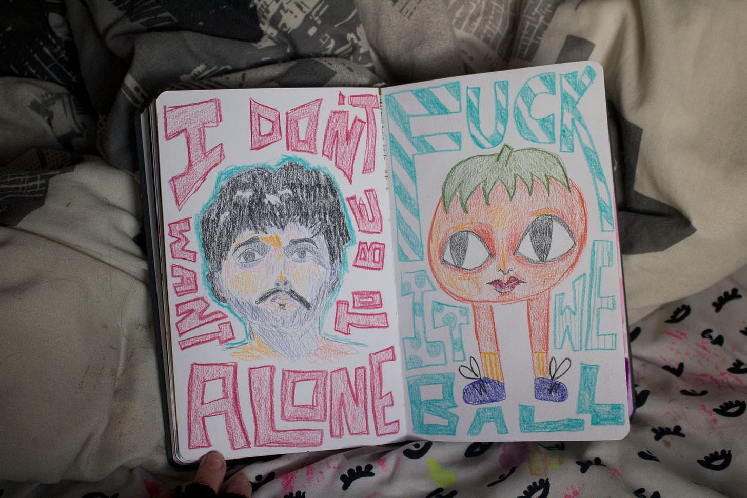 a drawing of a man with a mustache and a tomato with legs