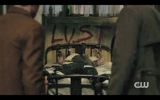 15.15 Dead cult body with LUST painted in blood over him 15.15 Dead cult body with LUST painted in blood over him