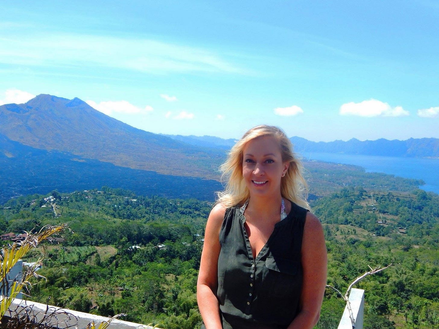 Photo of Kelly in Bali ten years ago during an earlier visit to the island. Photo of Kelly in Bali ten years ago during an earlier visit to the island.