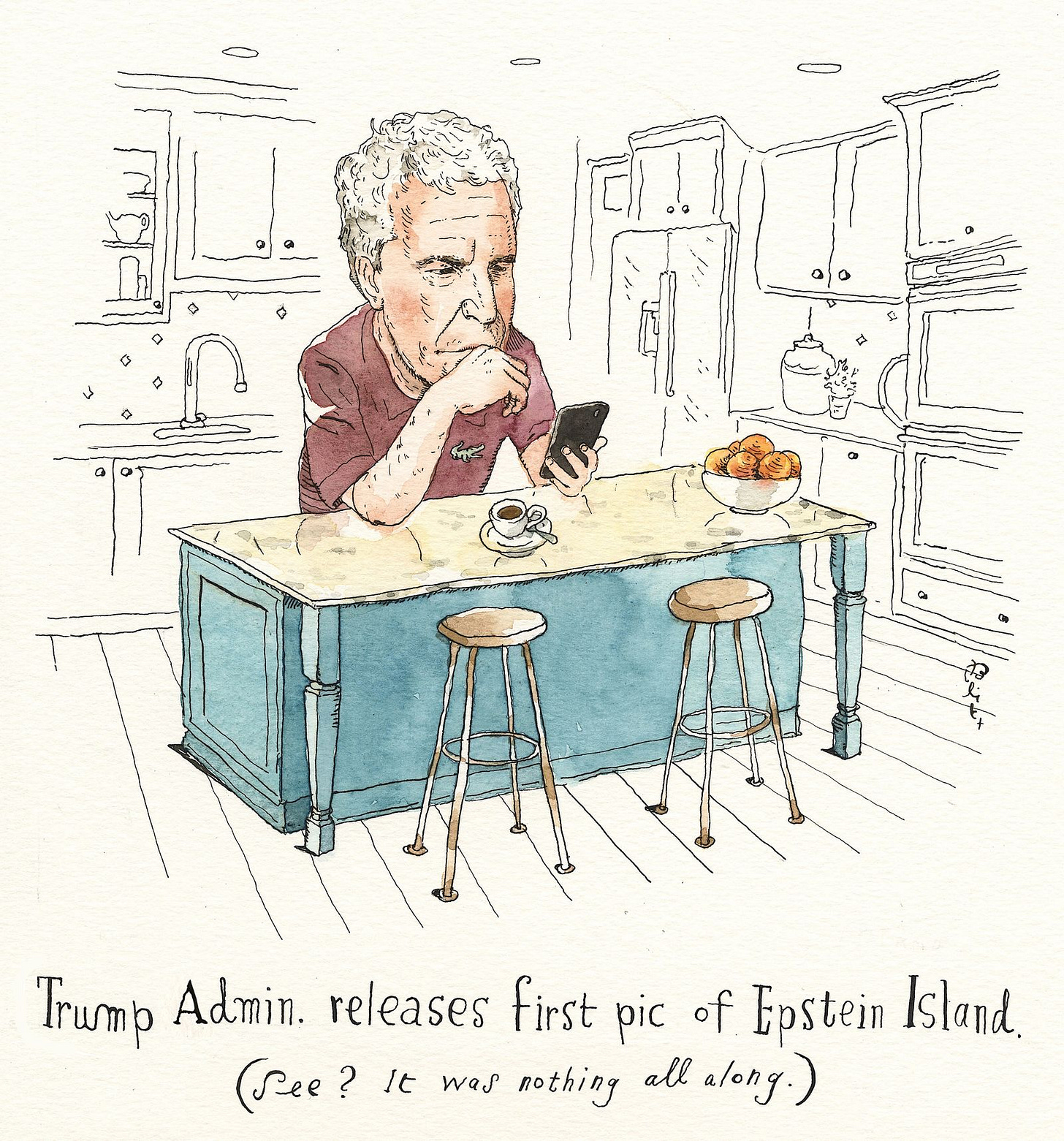 Epstein sits in his kitchen and scrolls on his phone. Epstein sits in his kitchen and scrolls on his phone.