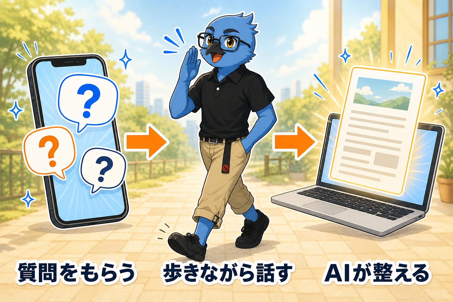 質問をもらう、歩きながら話す、AIが整える