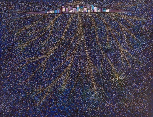 A picture containing screenshot, art, majorelle blue, painting

Description automatically generated