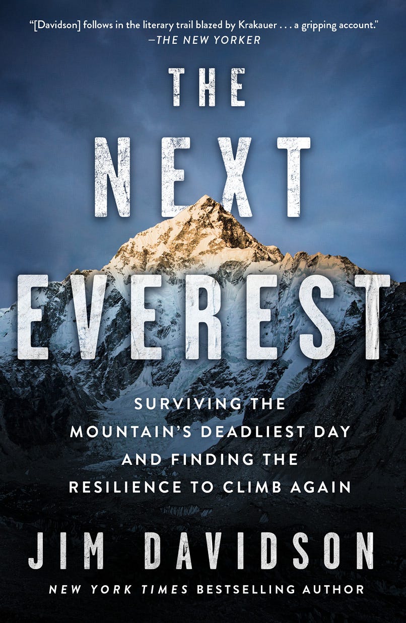 the cover of Jim Davidson's book: The Next Everest the cover of Jim Davidson's book: The Next Everest