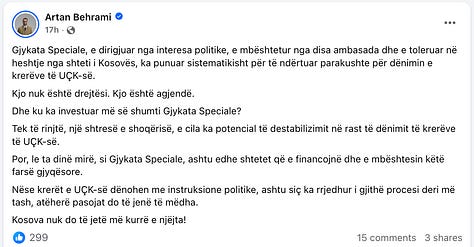Reagimet e Artan Behramit në Facebook, Janar 2026.