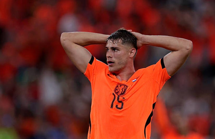 MONTERREY, MEXICO - JUNE 29: Micky van de Ven of Holland disappointed during the World Cup match between Holland v Morocco at the Monterrey Stadium on June 29, 2026 in Monterrey Mexico (Photo by Eric Verhoeven/Soccrates/Getty Images)
