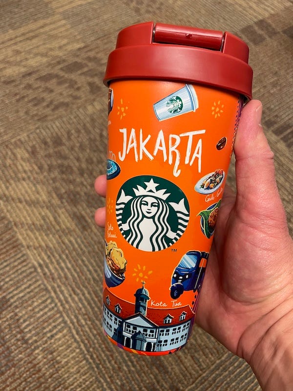 A Starbucks coffee mug from Jakarta A Starbucks coffee mug from Jakarta