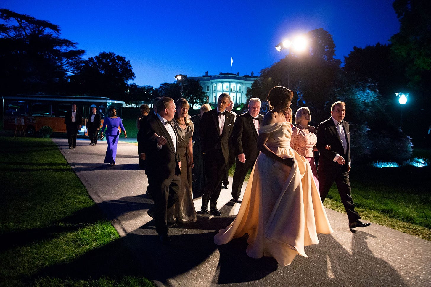 May 13, 2016: President Obama and First Lady Michelle Obama graciously escort the Nordic leaders and their spouses to the State Dinner. May 13, 2016: President Obama and First Lady Michelle Obama graciously escort the Nordic leaders and their spouses to the State Dinner.