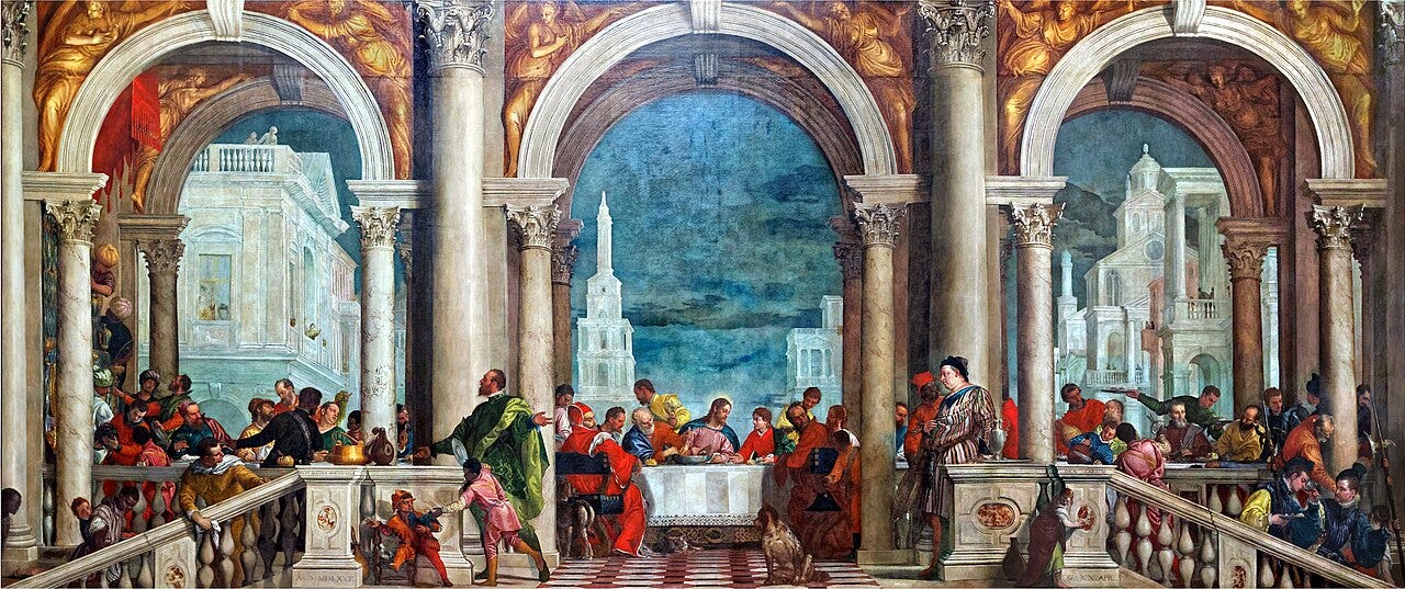 Veronese's crowded feast scene originally painted as a Last Supper Veronese's crowded feast scene originally painted as a Last Supper