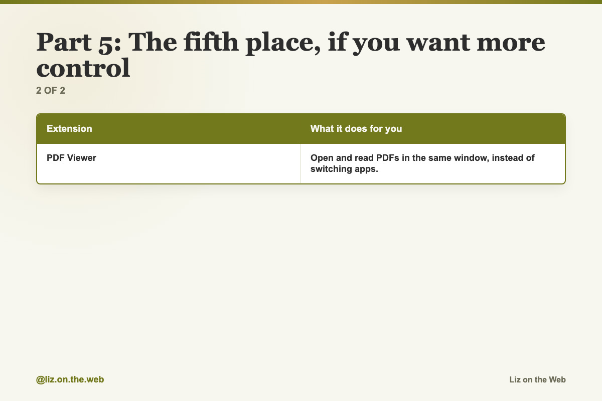Part 5: The fifth place, if you want more control (2 of 2)