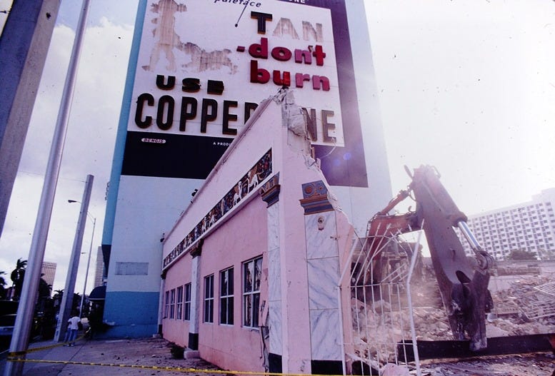 Figure 3: Demolition of the Texaco station in 1992. Courtesy of Robert Parente.