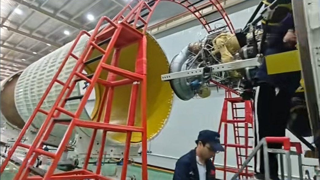 A YF-102V engine being installed on Zhihang-1’s second-stage near its interstage and first-stage. A YF-102V engine being installed on Zhihang-1’s second-stage near its interstage and first-stage.
