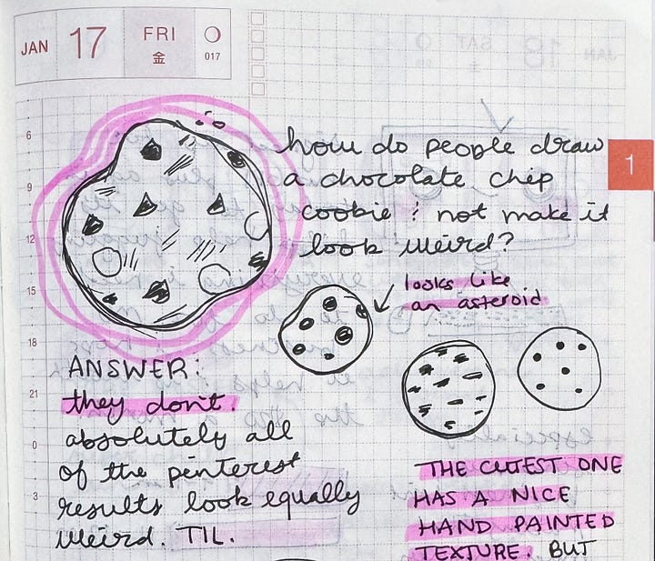 bad sketches of chocolate chip cookies