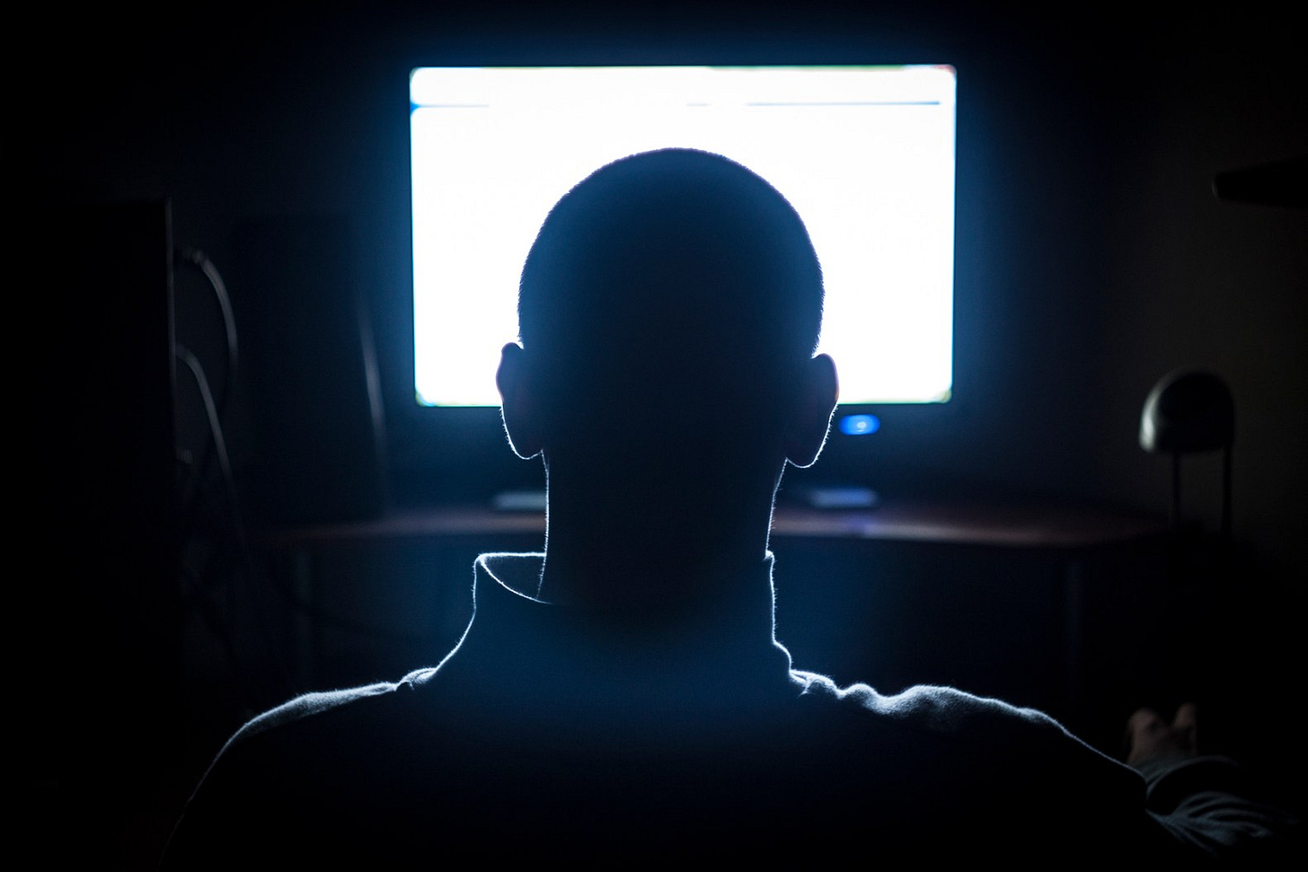 Young Adult Man in Front of Computer Monitor.