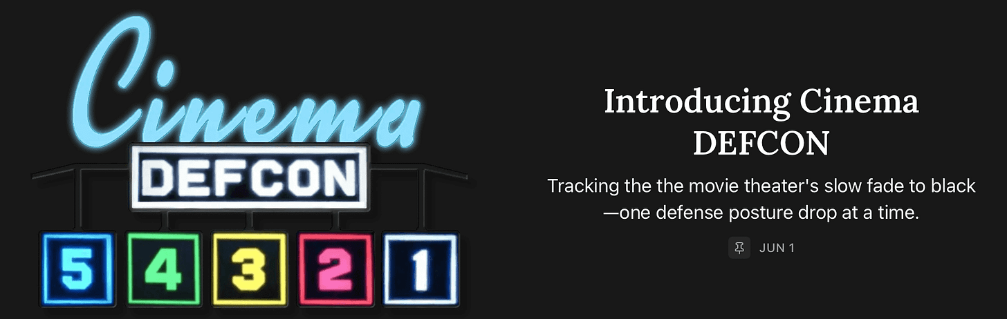 Cinema DEFCON post preview displaying the coundown system with all five levels illuminated