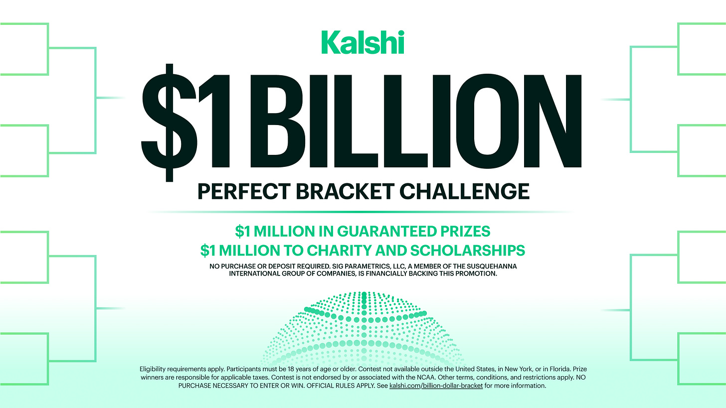 Perfection is nearly impossible: Kalshi is giving away $1 billion for a  perfect bracket