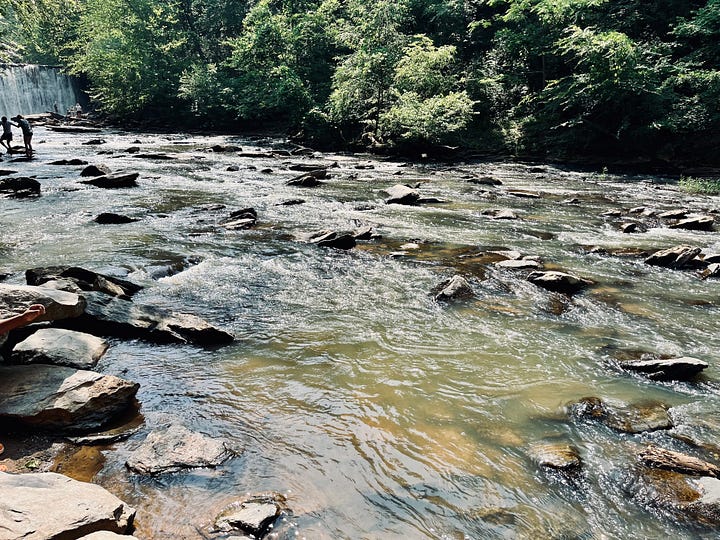 waterfalls, rocks, river, creek, trees