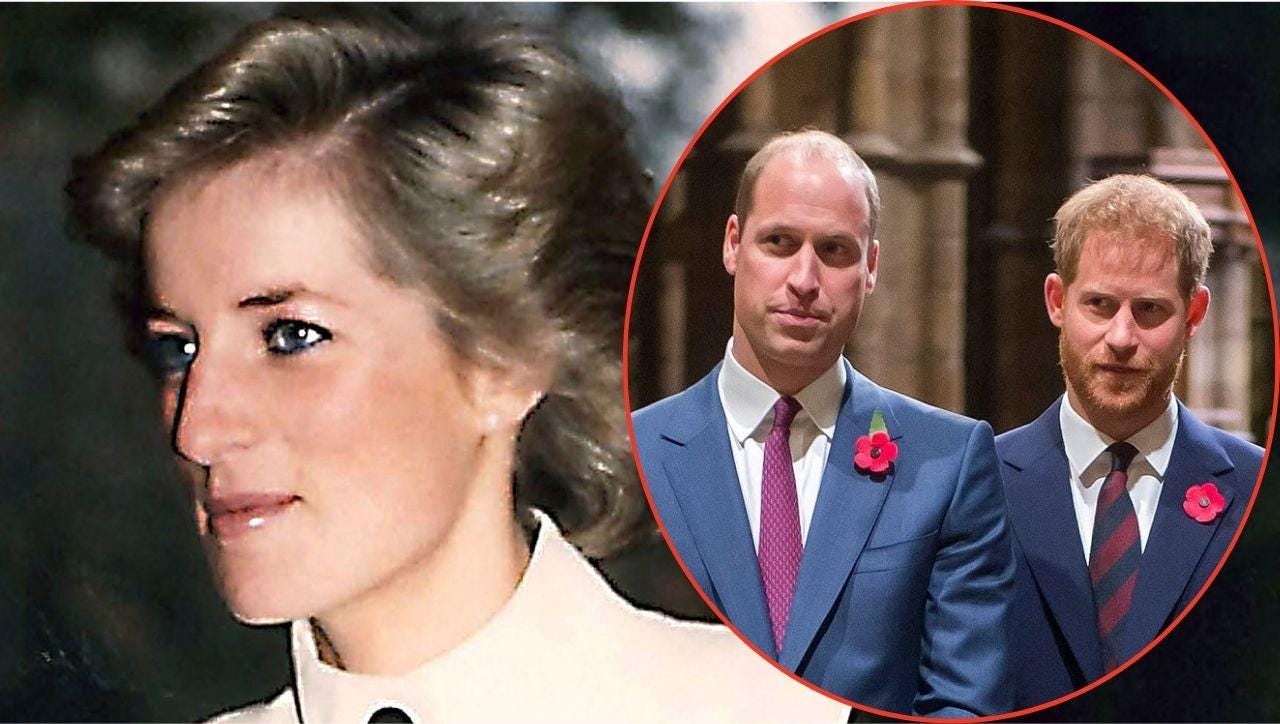 Split image of Princess Diana and her sons William and Harry Split image of Princess Diana and her sons William and Harry
